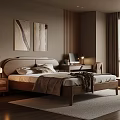 Warm Modern Bedroom Interior Design With Wooden Headboard Wall Art Desk And Area Rug