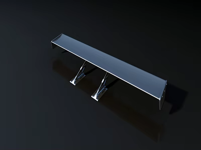 Silver Metal Long Rectangular Shelf With Bracket Support And Reflective Surface On Black Background 3d model