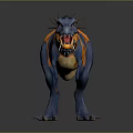 3D Dinosaur Character With Blue And Orange Striped Body And Spiked Head