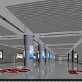 Modern Train Station Hall Interior With Columns Advertising Billboards Floor Signs And Pedestrians