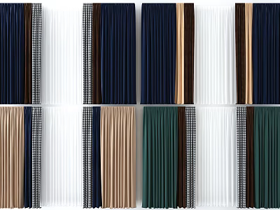 Various Colored Curtains in Navy Blue White Brown Green with Striped and Solid Patterns 3d model
