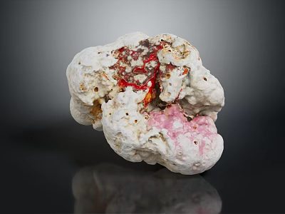 Natural White Stone With Red And Pink Inclusions And Detailed Textured Surface 3d model