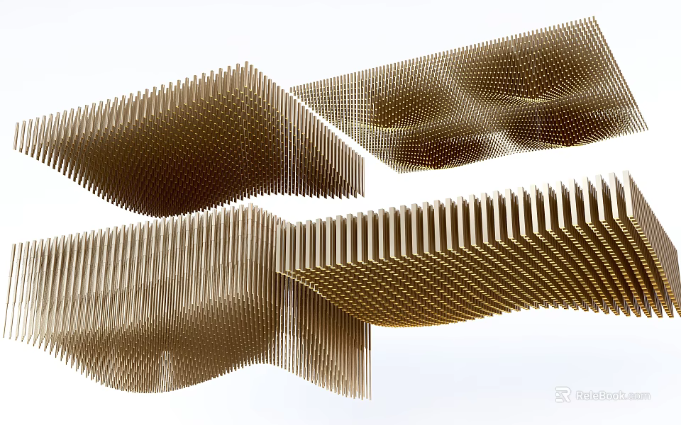 Modern Luxury Ceiling Design With Golden Wavy Shapes And Textured Panels 3d model 