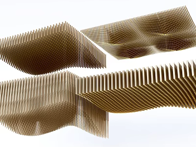 Modern Luxury Ceiling Design With Golden Wavy Shapes And Textured Panels 3d model