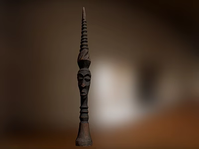 Traditional Hand Carved Wooden Sculpture With Human Face And Pointed Top 3d model