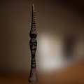 Traditional Hand Carved Wooden Sculpture With Human Face And Pointed Top