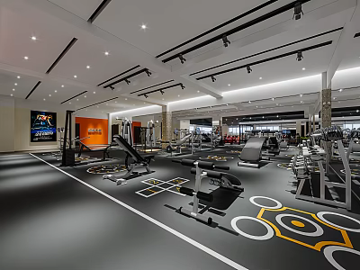 Modern Fitness Gym Interior With Bright Lighting Various Workout Equipment And Patterned Flooring 3d model
