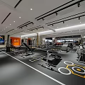 Modern Fitness Gym Interior With Bright Lighting Various Workout Equipment And Patterned Flooring