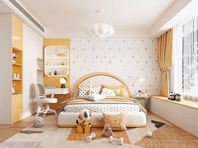 Modern Cozy Kids Bedroom With Bed Study Desk And Toys 3d model