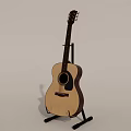 Two Acoustic Guitars With White And Brown Bodies On Black Stands Against White Background