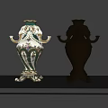 Elegant Decorative Vases With Colorful Floral Pattern And Gold Carved Design On Gray Tabletop