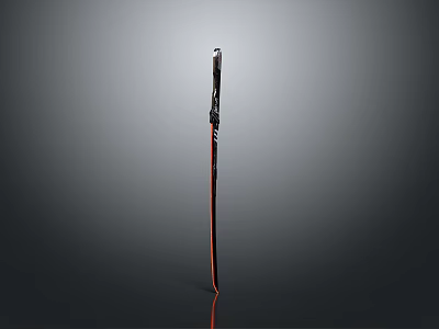 Black And Red Long Handle Sword Vertically Placed On Gray Gradient Background With Reflection 3d model