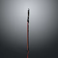 Black And Red Long Handle Sword Vertically Placed On Gray Gradient Background With Reflection