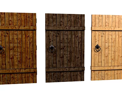 Wooden Barn Doors In Three Different Colors With Metal Ring Handles 3d model