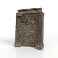 Ancient Stone Architectural Structure With Brick Wall And Decorative Columns 3d model