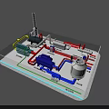 Industrial Equipment System Model Featuring Colored Pipes Control Panel Pump And Tank