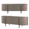 Modern Silver TV Stand With Vertical Slatted Panels Metal Handles And Legs