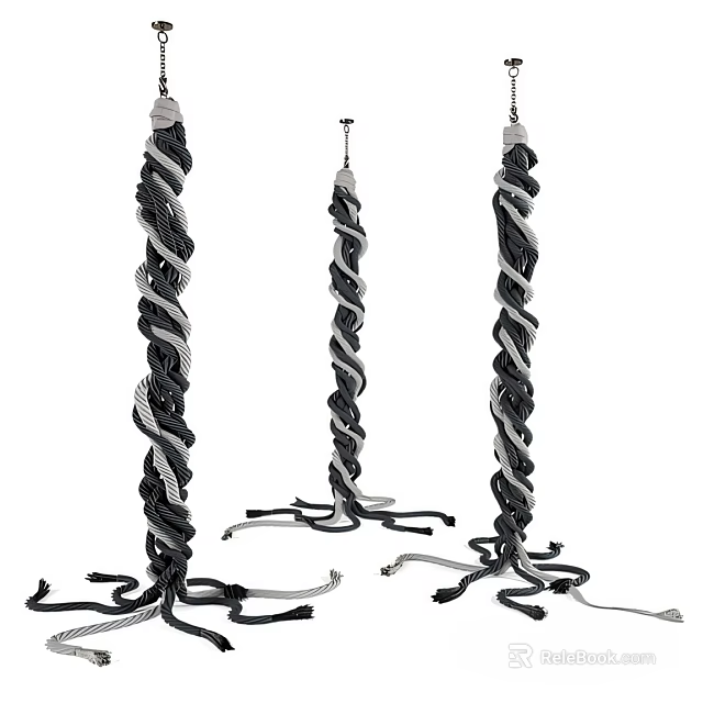Three Black And White Twisted Rope Decorative Sculptures With Hanging Tassels 3d model 