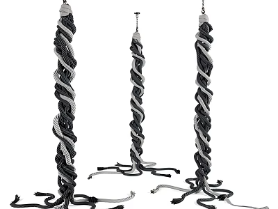 Three Black And White Twisted Rope Decorative Sculptures With Hanging Tassels 3d model