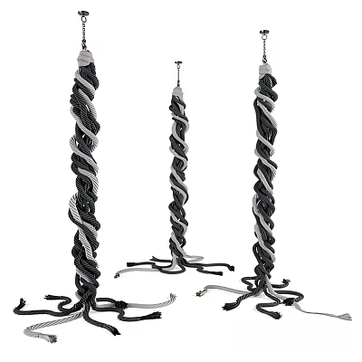 Three Black And White Twisted Rope Decorative Sculptures With Hanging Tassels 3d model