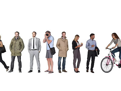 Diverse Group of People Engaging in Activities Like Camera Use Bicycle Riding and Smartphone Use 3d model