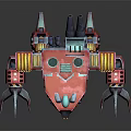 Pink Red Mechanical Monster Character With Sharp Claws And Cube Shaped Features 3d model