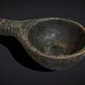 Antique Wooden Tableware Set With Carved Spoon And Intricate Decorative Patterns