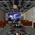 Modern Bar Interior Featuring Large Windows Dark Wooden Walls Red Leather Booths And Black Seating