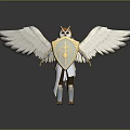 3D Mythical Flying Animal With White Wings Holding Golden Shield In Standing Pose