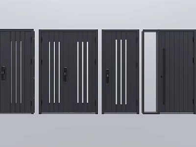 Modern Security Doors with Multiple Designs Including Vertical Stripes and Glass Panels 3d model