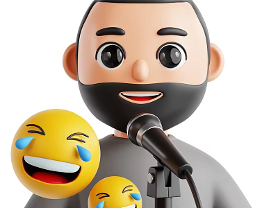 Cartoon Style Man Speaking into Microphone with Smiling Laughing Emojis 3d model