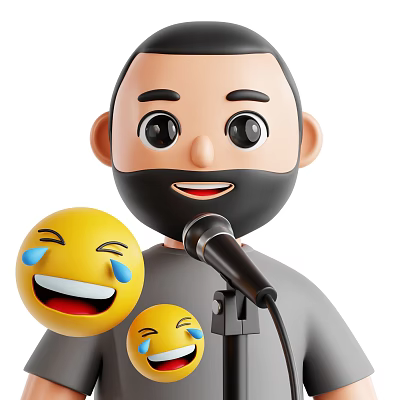Cartoon Style Man Speaking into Microphone with Smiling Laughing Emojis 3d model