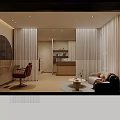 Elegant Modern Beauty Salon Interior With Red Barber Chair And Reception Desk And Curtains
