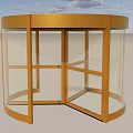 Golden Framed Revolving Door With Transparent Glass Panels And People Entering