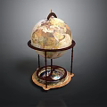 Vintage Globe On Wooden Stand With Decorative Base And World Map Design