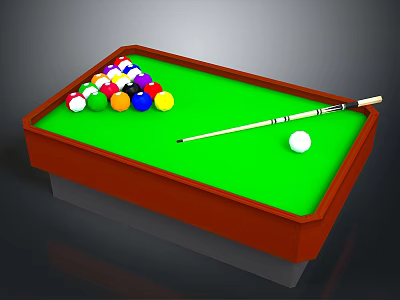 Billiard Table Interior With Green Felt Surface Colorful Balls Cue And White Cue Ball 3d model