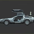 Silver Futuristic Car With Open Doors And Roof Mounted Equipment Design