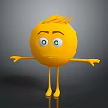3D Yellow Cartoon Character With Spiky Hair Big Green Eyes Extended Arms and Friendly Expression