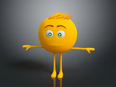 3D Yellow Cartoon Character With Spiky Hair Big Green Eyes Extended Arms and Friendly Expression 3d model