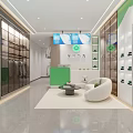 Modern Styling Salon Interior Design with Green Reception White Sofas and Display Shelves 3d model