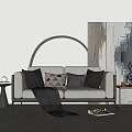 Modern Light Colored Two Seater Sofa With Throw Pillows Blanket Side Table Lamp Arched Wall 3d model