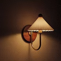 Stylish Wall Lamp With Wooden Base Gold Bracket And White Pleated Shade On Beige Wall