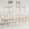 Modern Light Wood Dining Table Set With Six Chairs And Armrest Design 3d model