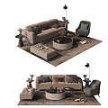 Modern Sofa Coffee Table Set With Round Table Armchair Floor Lamp And Decorative Pillows 3d model
