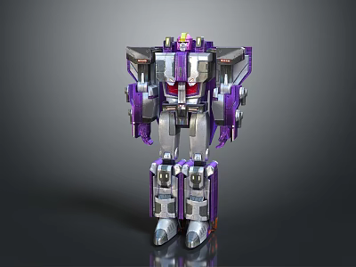 Purple And Silver Transformers Toy With Mechanical Structure And Yellow Head Details 3d model