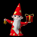 Christmas Decorative Figurine Set with Red Star Outfit Pointed Hat Gold Bell and Gift Box