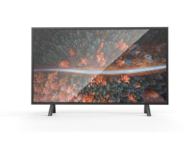 Modern Large Screen TV Displaying Scenic Road and Colorful Trees with Sleek Stand 3d model