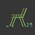 Red Striped Leisure Chair With Green Frame On Green Platform And Small Plants