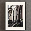Classical Architecture Landscape Painting With Staircase Iron Railings Wall Lamps And Green Plants