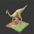 Realistic Bird Like Dinosaur Model With Colorful Feathers On Square Base 3d model